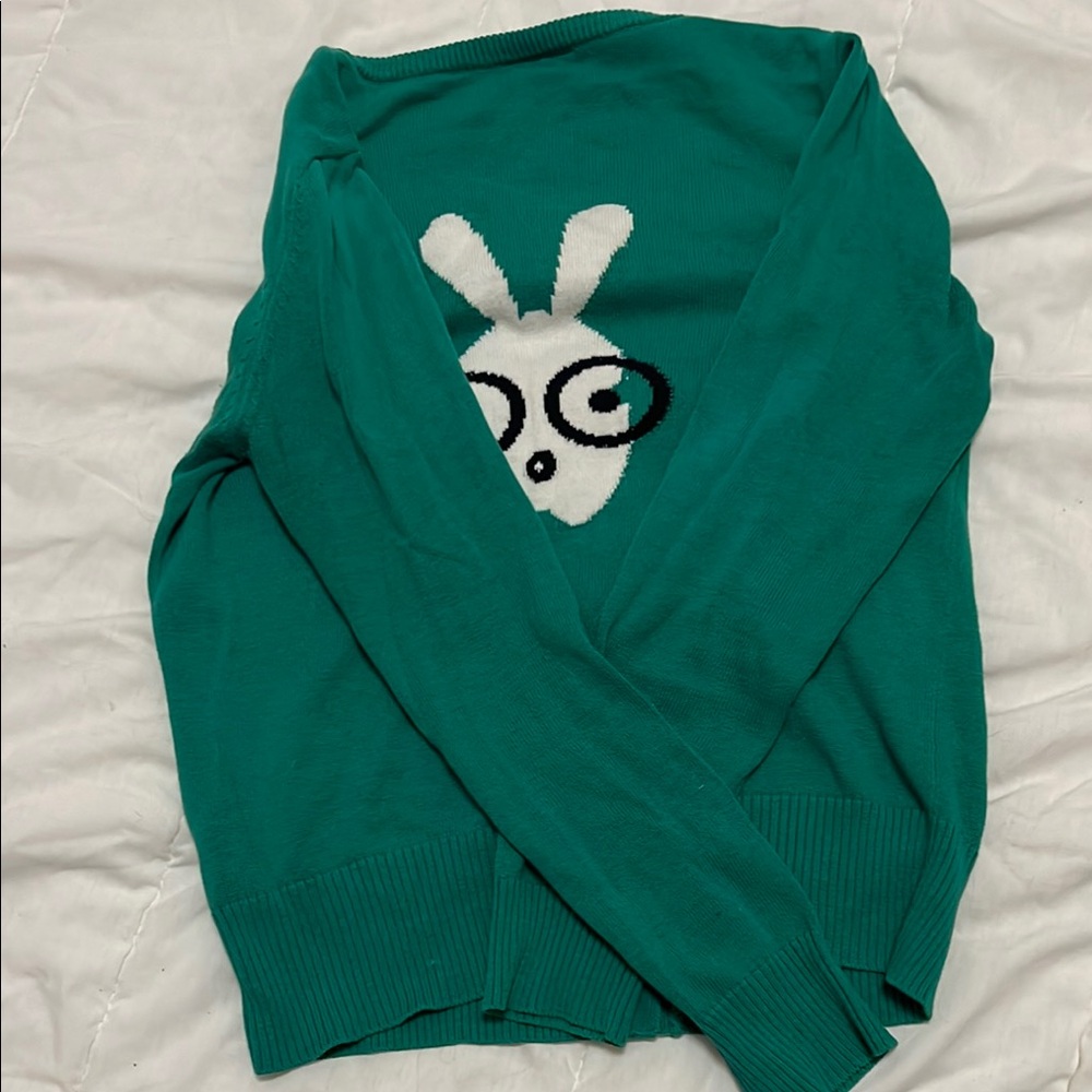 Teal Cardigan with Rabbit Design - Picture 5 of 7